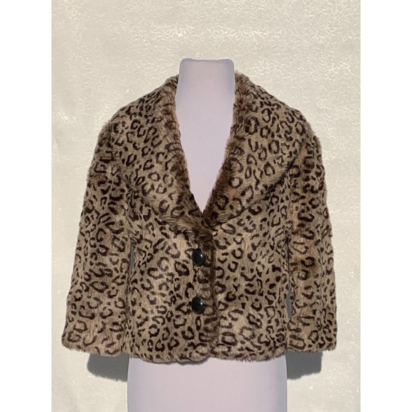 Faux Fur Plush Leopard Coat Fall Winter Retro 50s 60s Rockabilly Punk Glam Goth - Picture 4 of 10